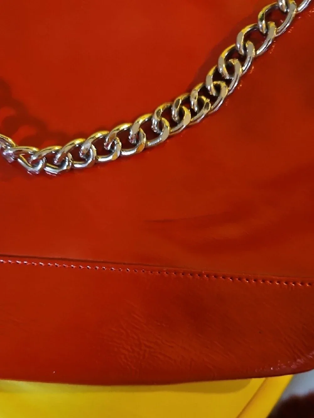 Red Patent Shoulder Bag with Chain Strap